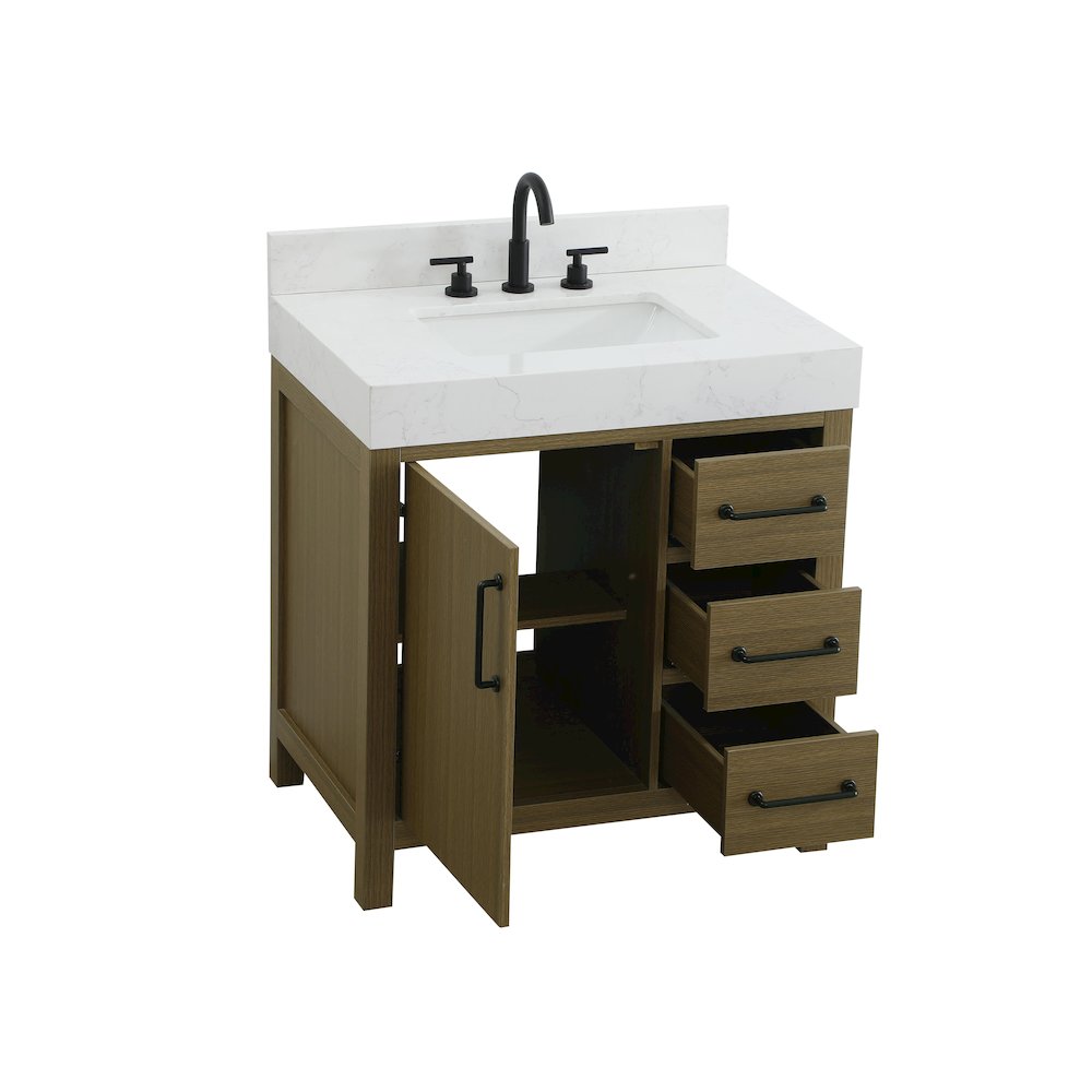 32 inch Single Bathroom Vanity In Chestnut Brown with backsplash. Picture 7