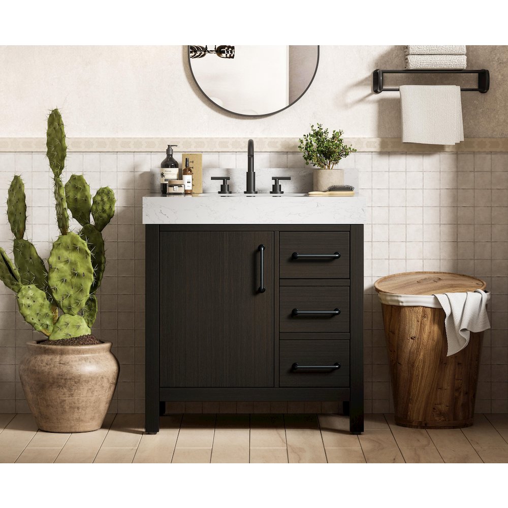 32 inch Single Bathroom Vanity In Mocha Brown with backsplash. Picture 2
