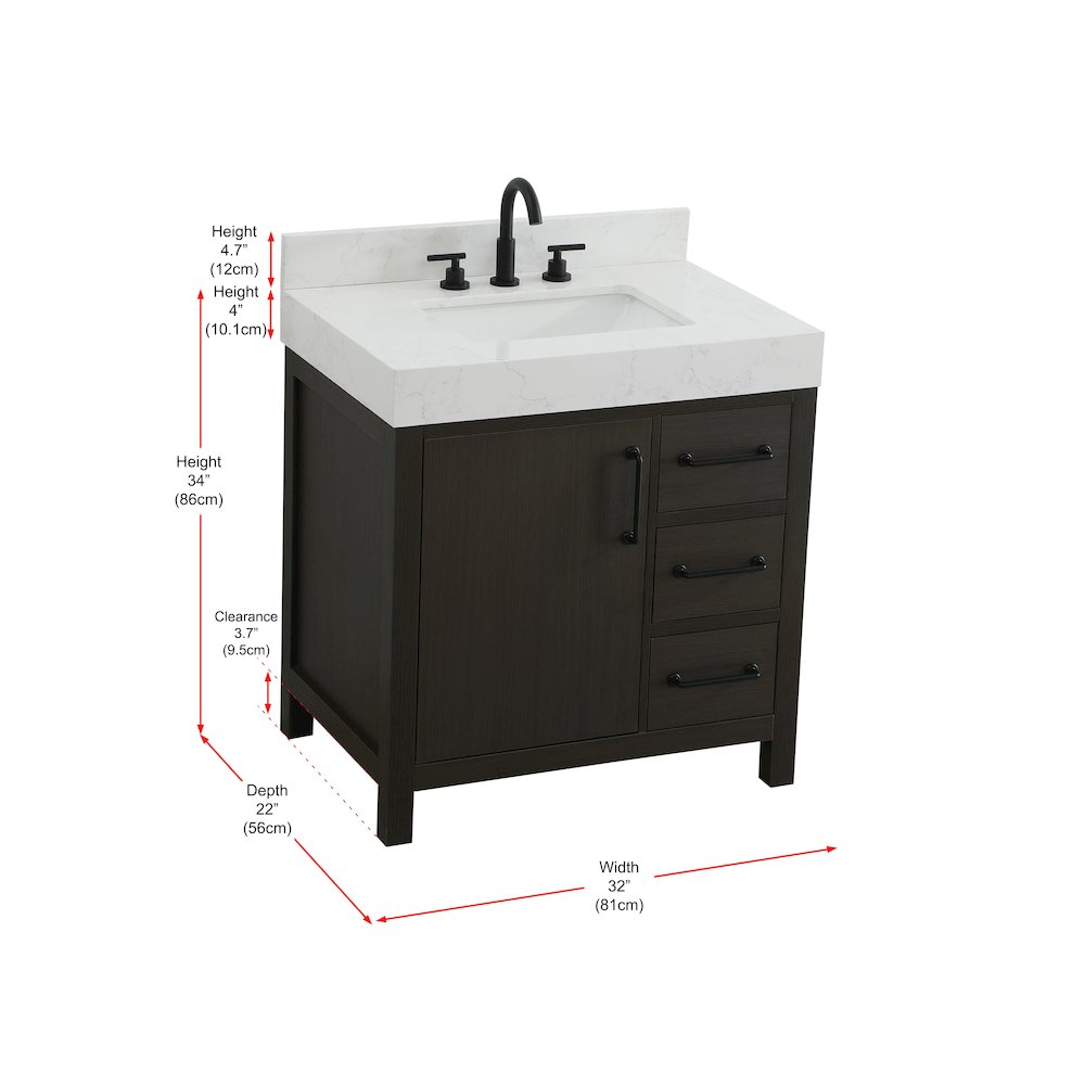 32 inch Single Bathroom Vanity In Mocha Brown with backsplash. Picture 13