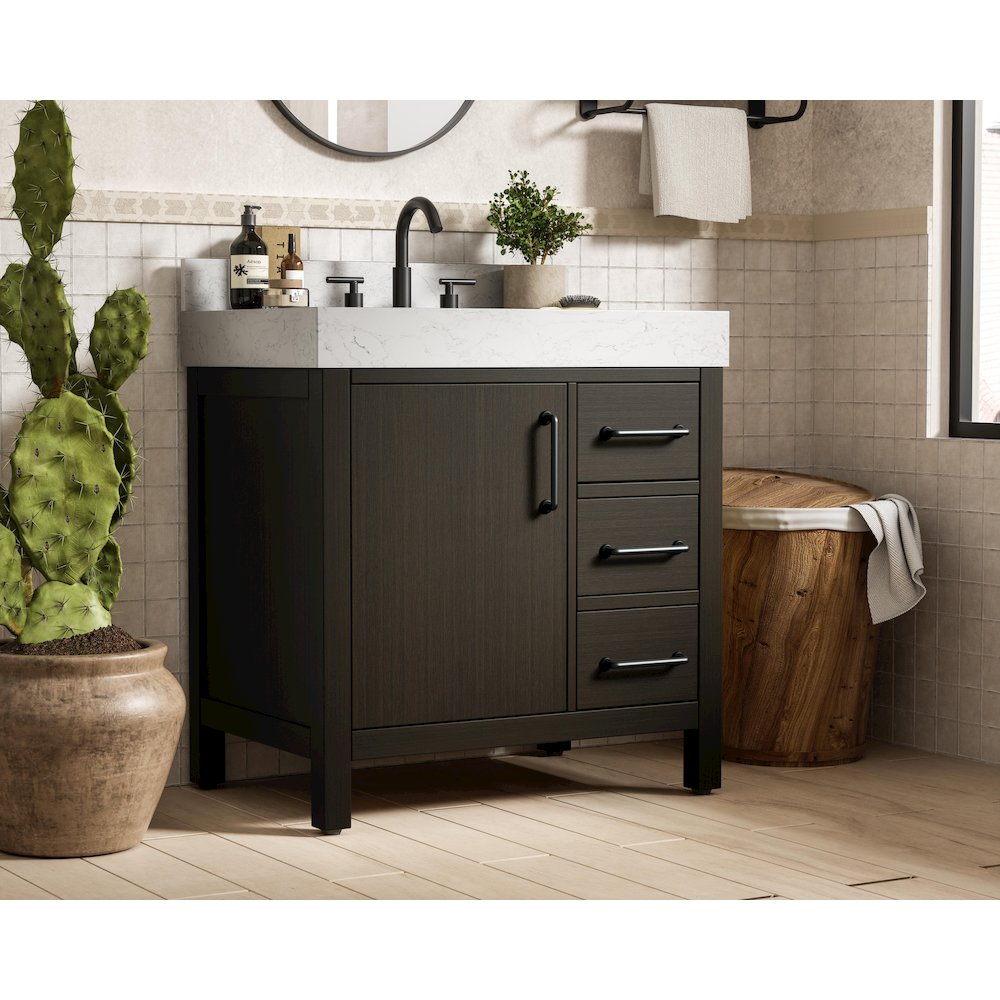 32 inch Single Bathroom Vanity In Mocha Brown with backsplash. Picture 3