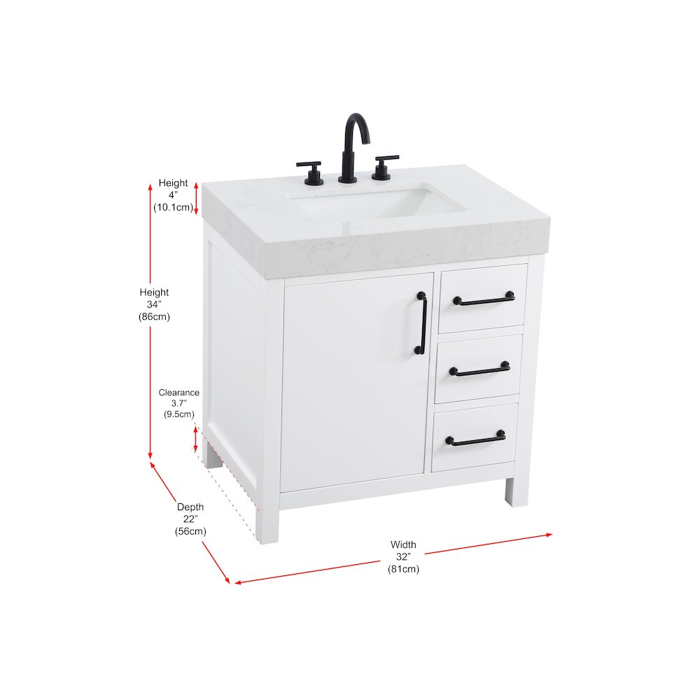 32 inch Single Bathroom Vanity In White. Picture 13