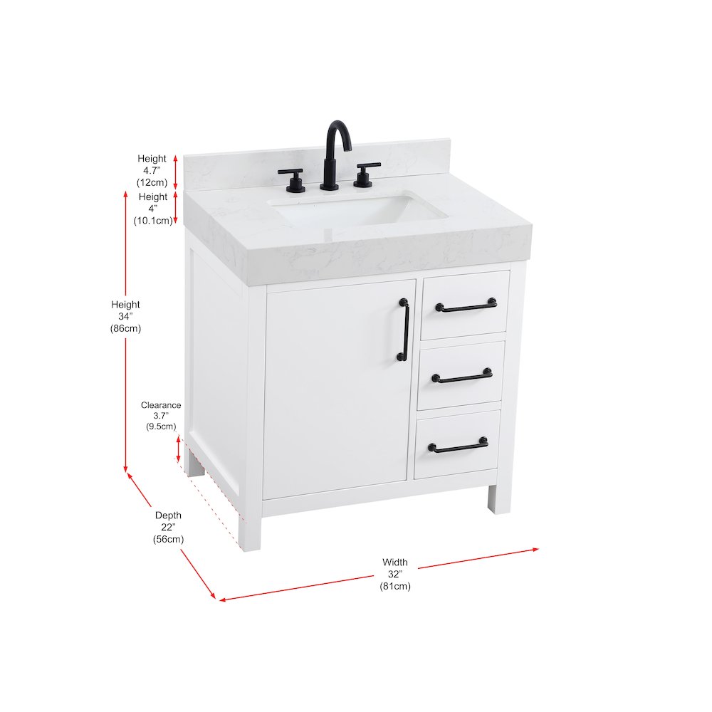 32 inch Single Bathroom Vanity In White with backsplash. Picture 13