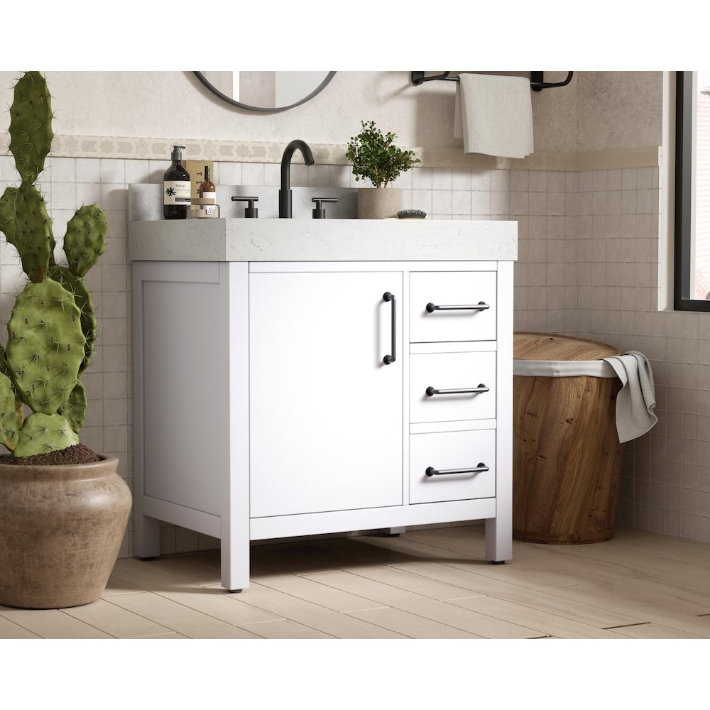 32 inch Single Bathroom Vanity In White with backsplash. Picture 3