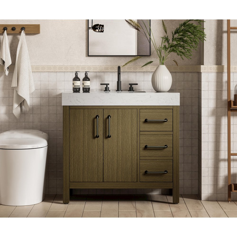 36 inch Single Bathroom Vanity In Chestnut Brown. Picture 2