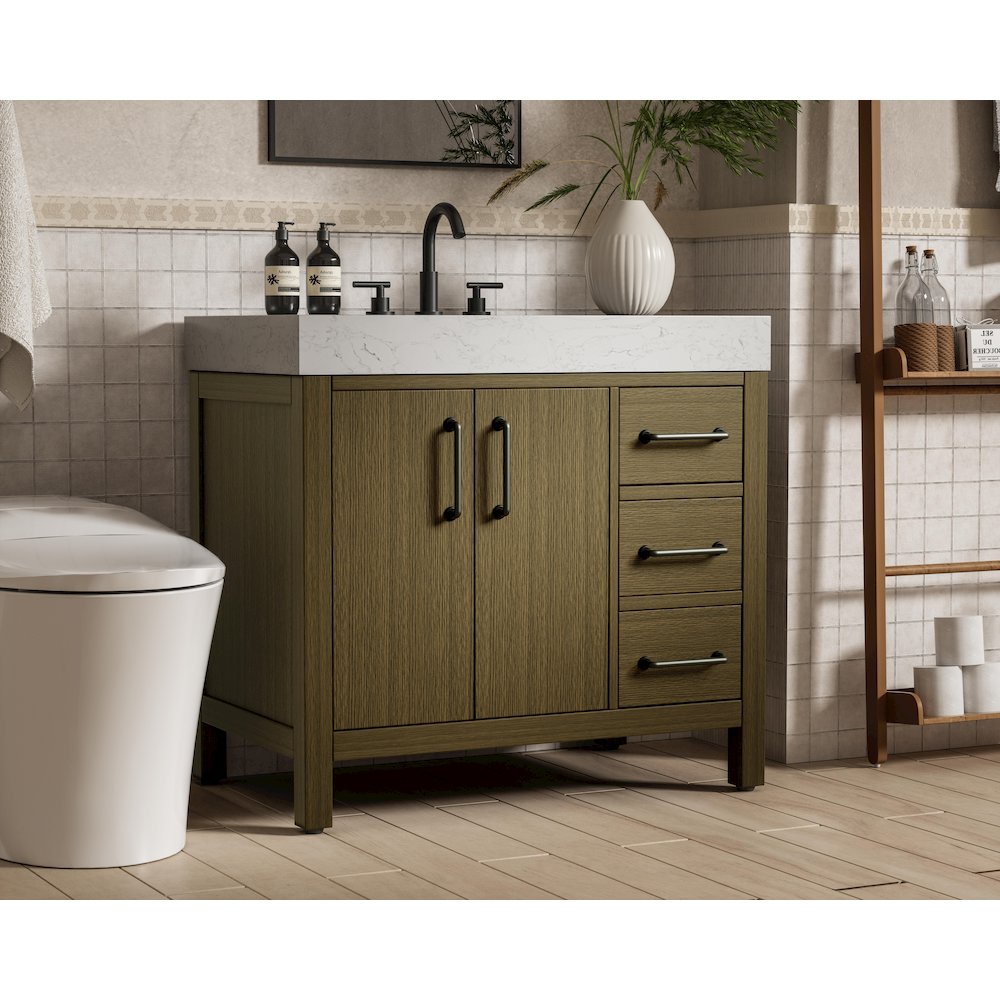 36 inch Single Bathroom Vanity In Chestnut Brown. Picture 3