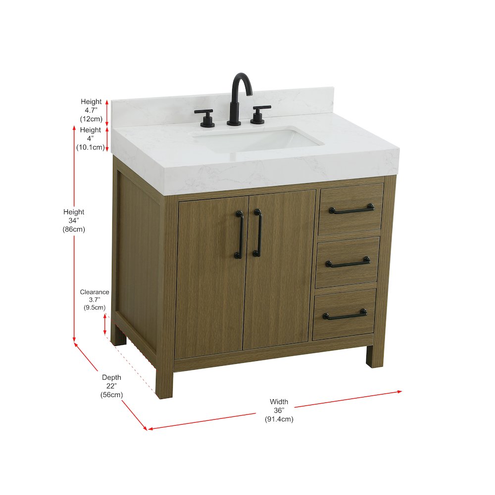 36 inch Single Bathroom Vanity In Chestnut Brown with backsplash. Picture 13