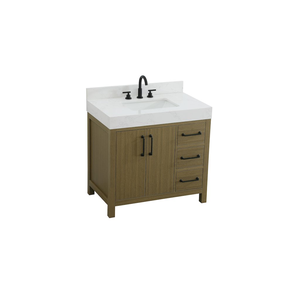 36 inch Single Bathroom Vanity In Chestnut Brown with backsplash. Picture 6