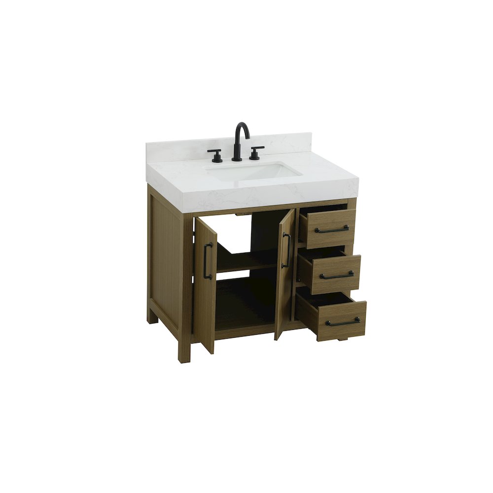 36 inch Single Bathroom Vanity In Chestnut Brown with backsplash. Picture 7