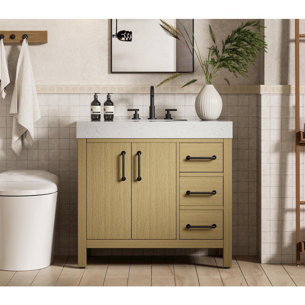 36 inch Single Bathroom Vanity In Honey Brown. Picture 2