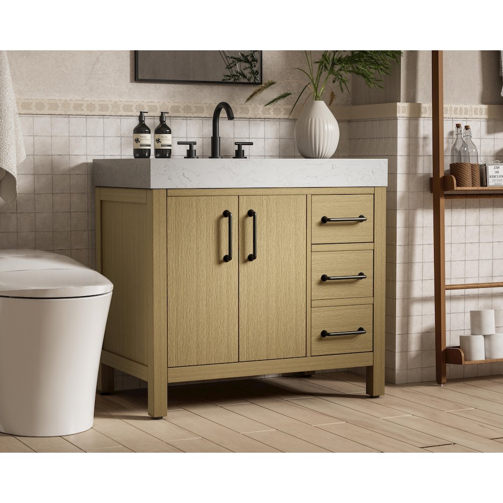 36 inch Single Bathroom Vanity In Honey Brown. Picture 3