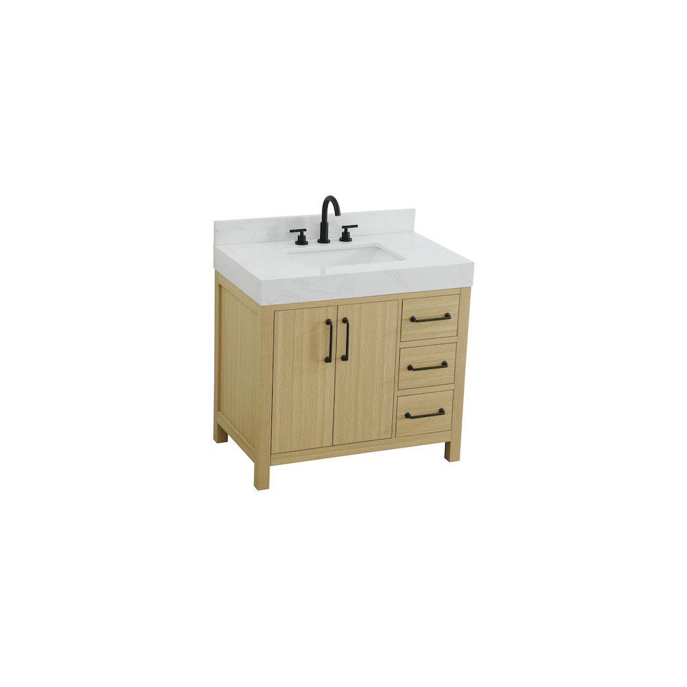 36 inch Single Bathroom Vanity In Honey Brown with backsplash. Picture 6