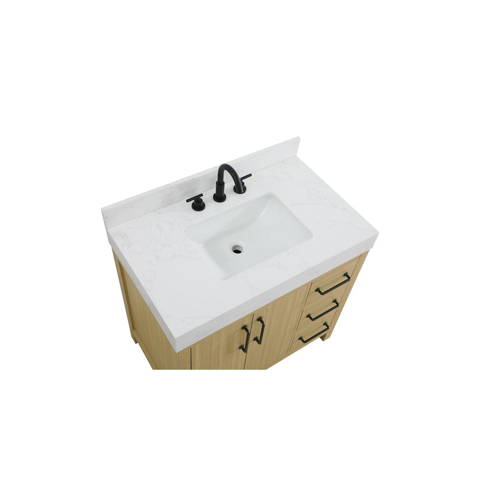 36 inch Single Bathroom Vanity In Honey Brown with backsplash. Picture 8