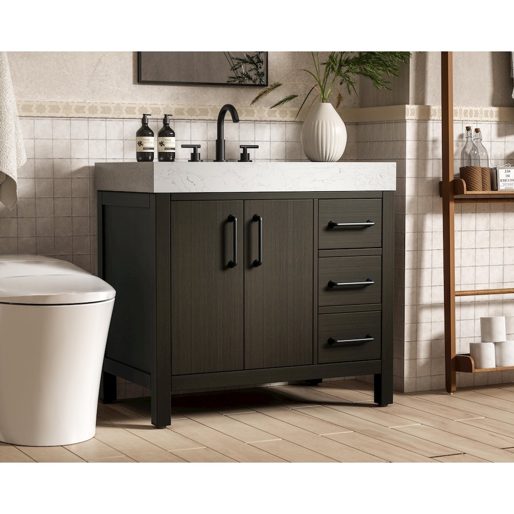 36 inch Single Bathroom Vanity In Mocha Brown. Picture 3