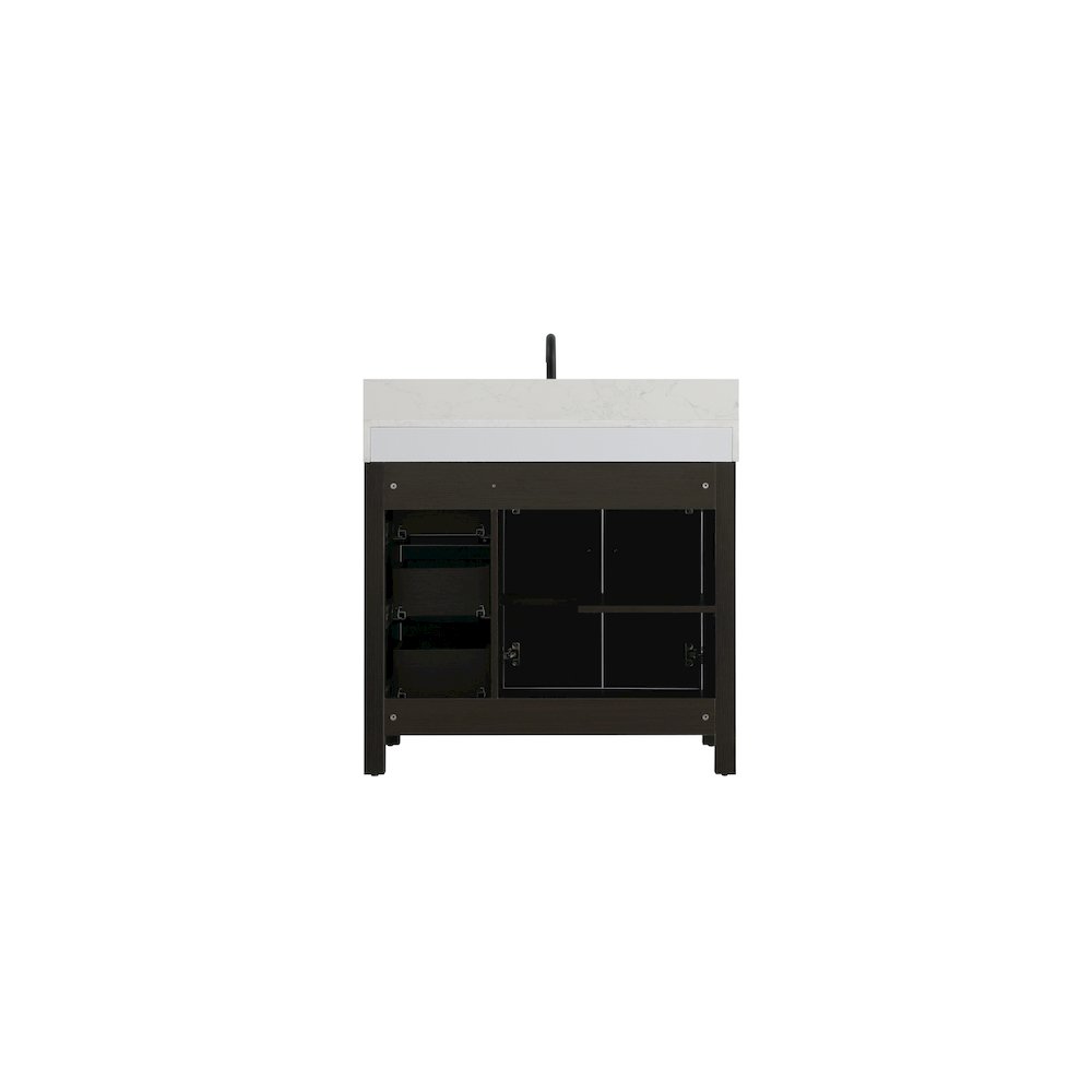 36 inch Single Bathroom Vanity In Mocha Brown with backsplash. Picture 12