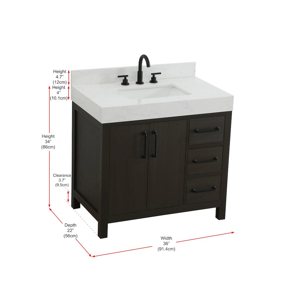36 inch Single Bathroom Vanity In Mocha Brown with backsplash. Picture 13