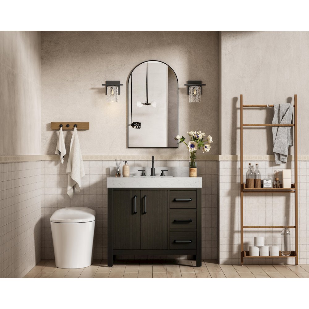 36 inch Single Bathroom Vanity In Mocha Brown with backsplash. Picture 4