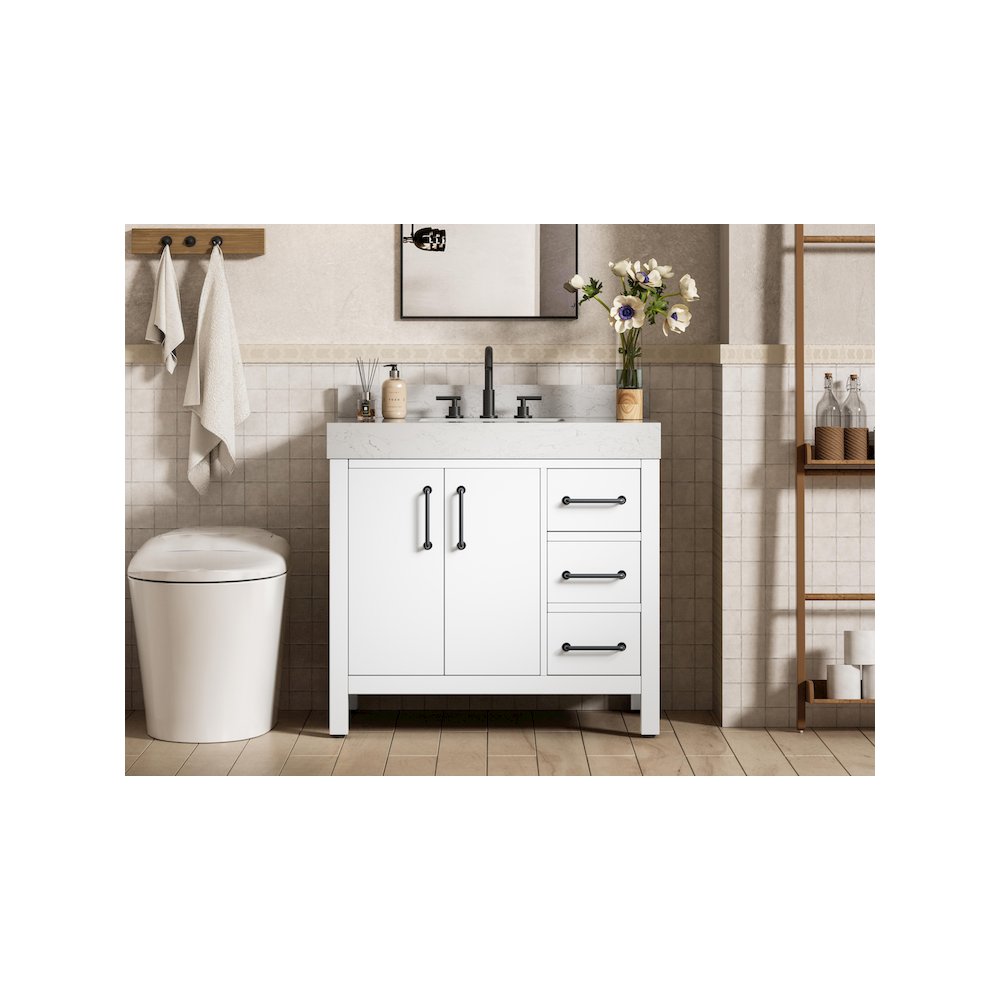 36 inch Single Bathroom Vanity In White with backsplash. Picture 2