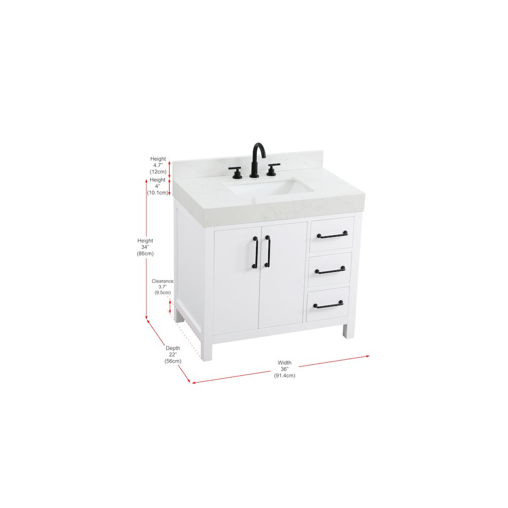 36 inch Single Bathroom Vanity In White with backsplash. Picture 13