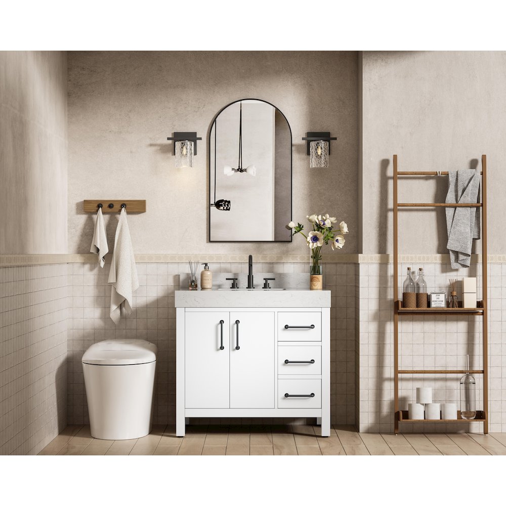 36 inch Single Bathroom Vanity In White with backsplash. Picture 4