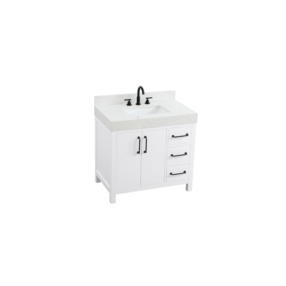 36 inch Single Bathroom Vanity In White with backsplash. Picture 6