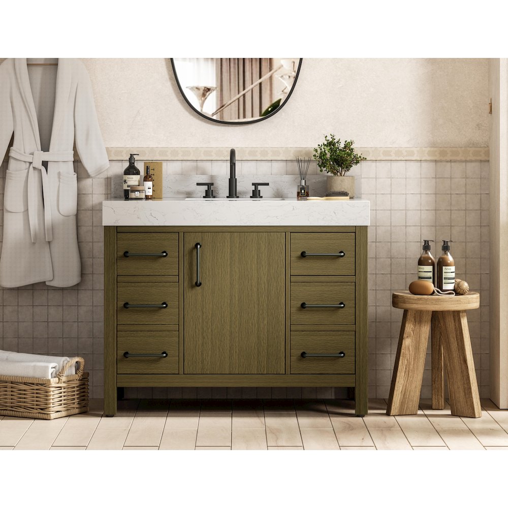 42 inch Single Bathroom Vanity In Chestnut Brown with backsplash. Picture 2