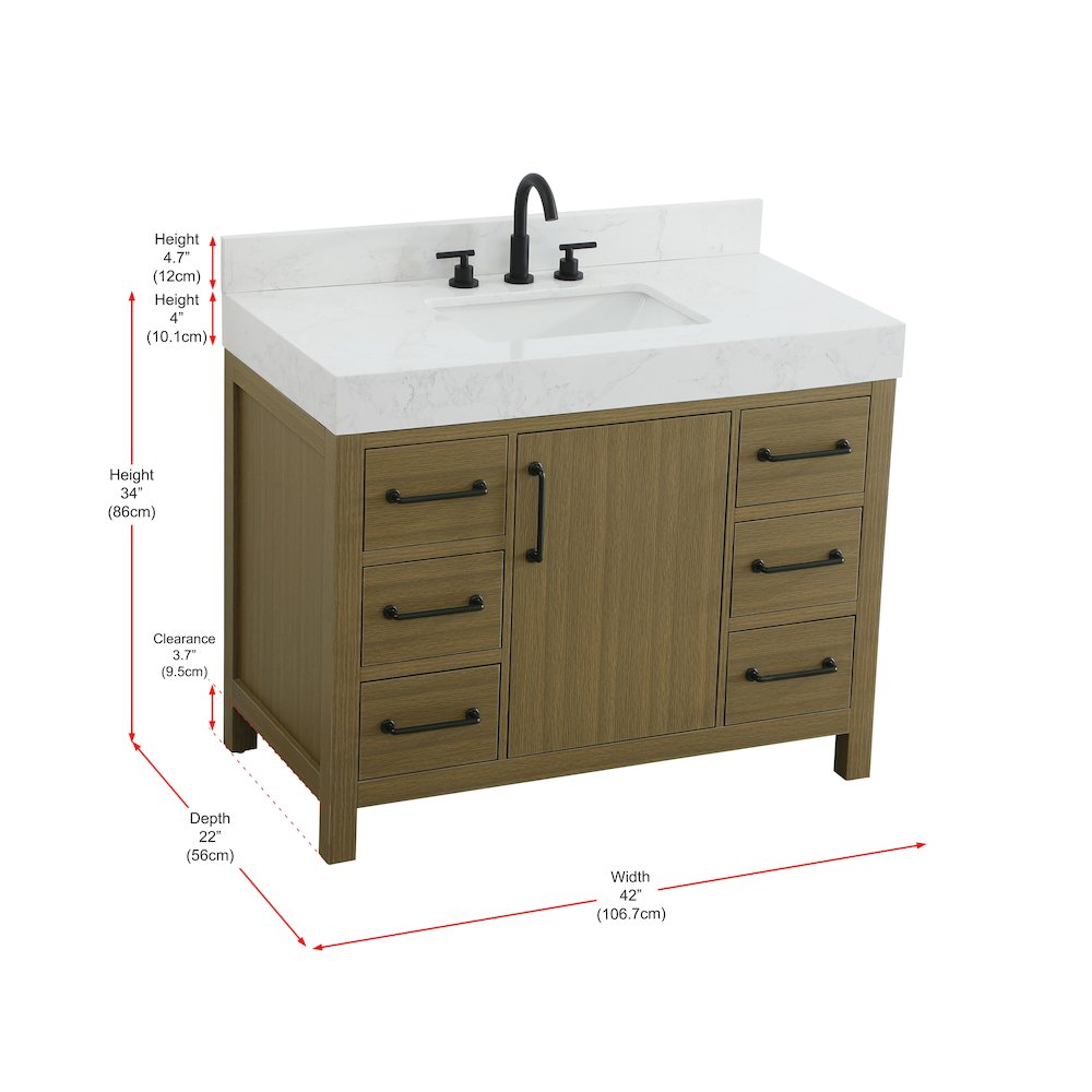 42 inch Single Bathroom Vanity In Chestnut Brown with backsplash. Picture 13