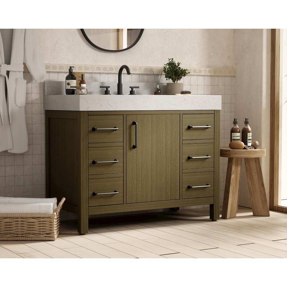 42 inch Single Bathroom Vanity In Chestnut Brown with backsplash. Picture 3