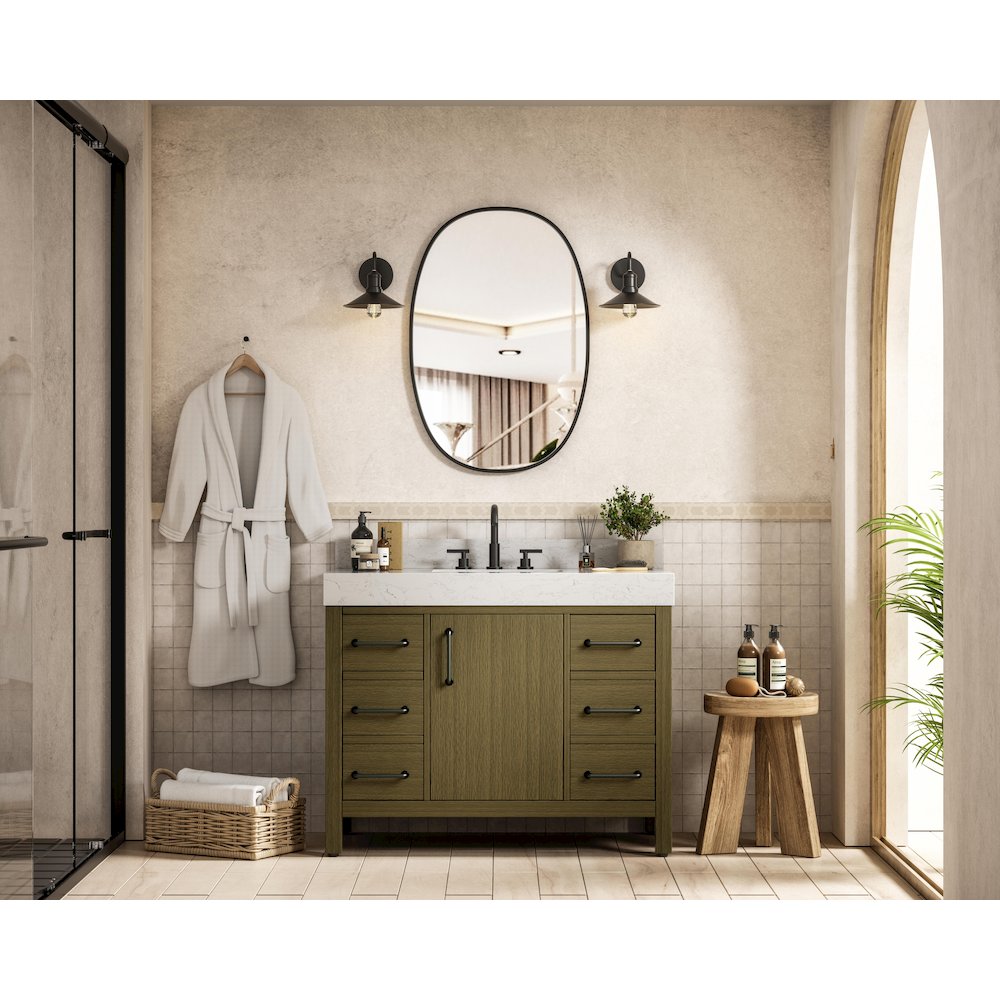 42 inch Single Bathroom Vanity In Chestnut Brown with backsplash. Picture 4