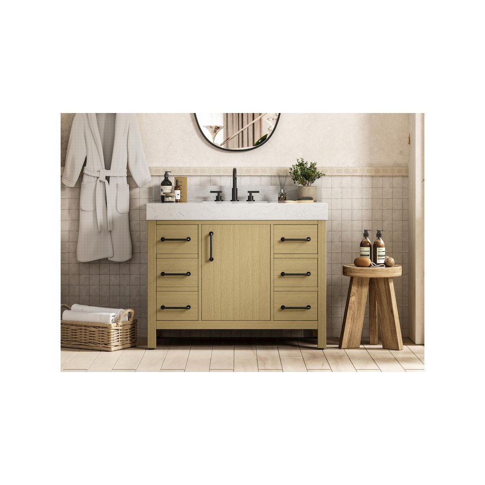 42 inch Single Bathroom Vanity In Honey Brown with backsplash. Picture 2