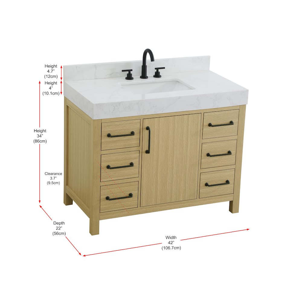 42 inch Single Bathroom Vanity In Honey Brown with backsplash. Picture 13