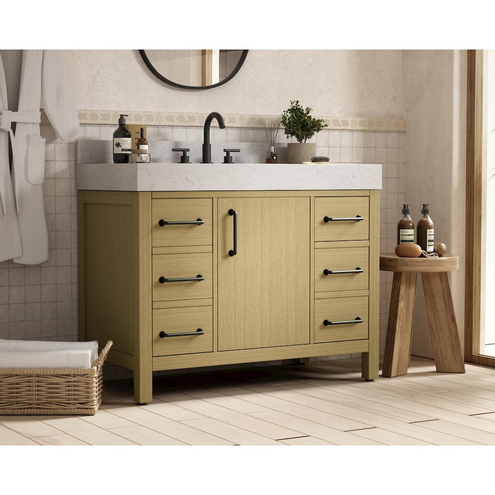 42 inch Single Bathroom Vanity In Honey Brown with backsplash. Picture 3
