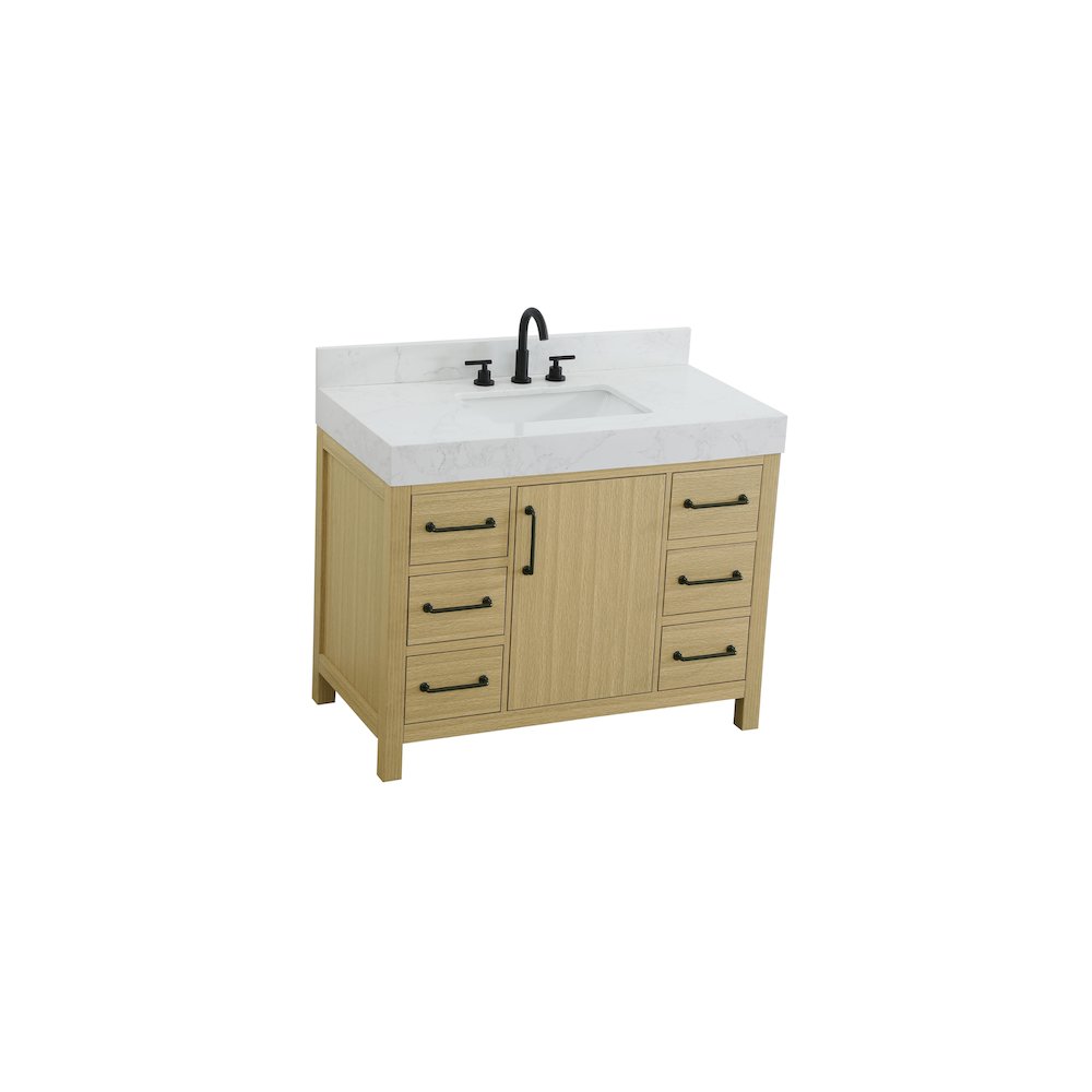 42 inch Single Bathroom Vanity In Honey Brown with backsplash. Picture 6