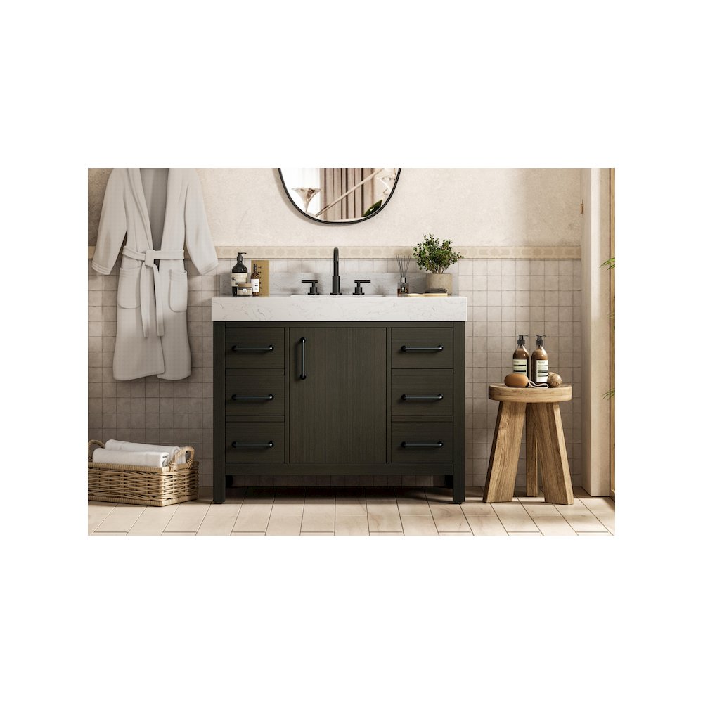 42 inch Single Bathroom Vanity In Mocha Brown with backsplash. Picture 2