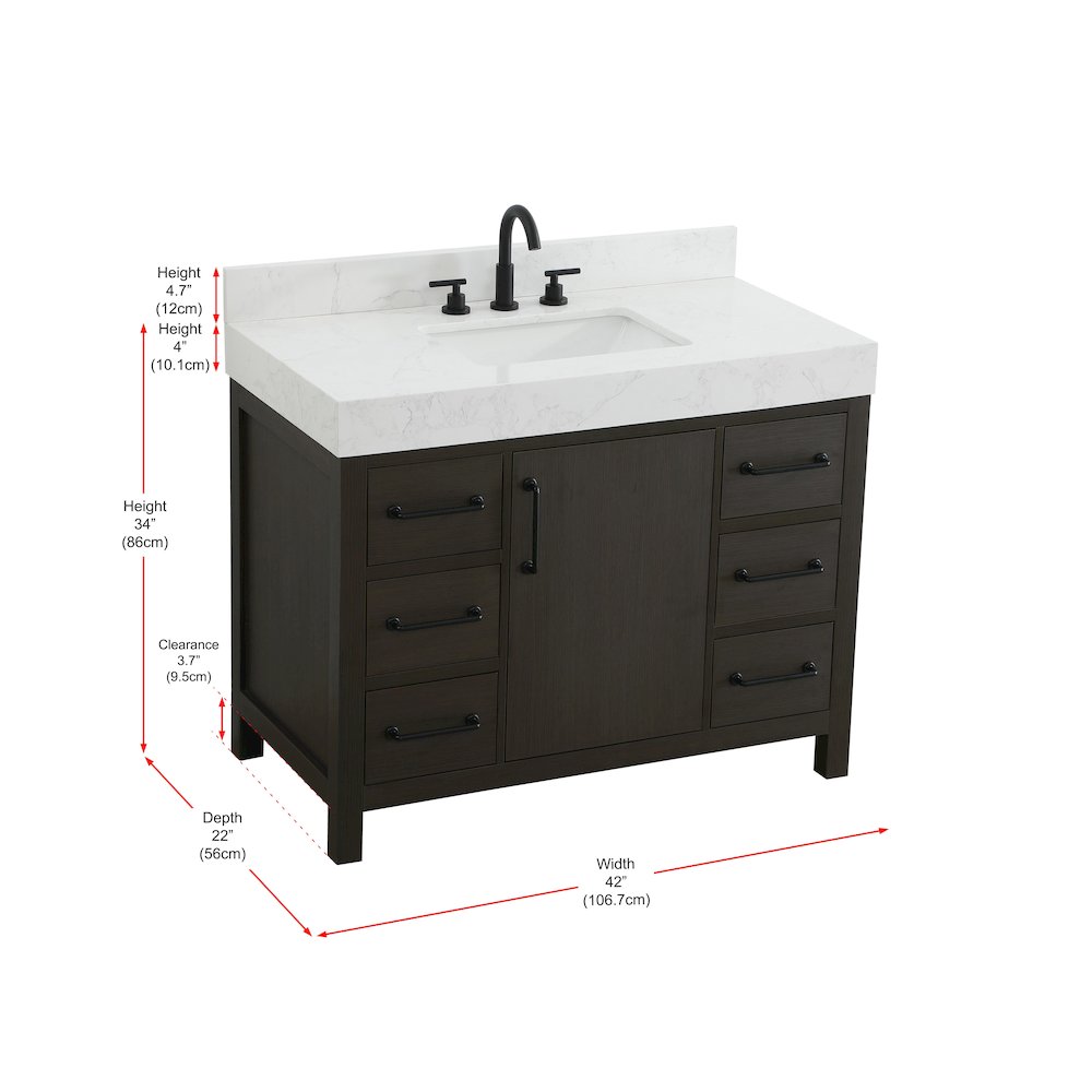 42 inch Single Bathroom Vanity In Mocha Brown with backsplash. Picture 13