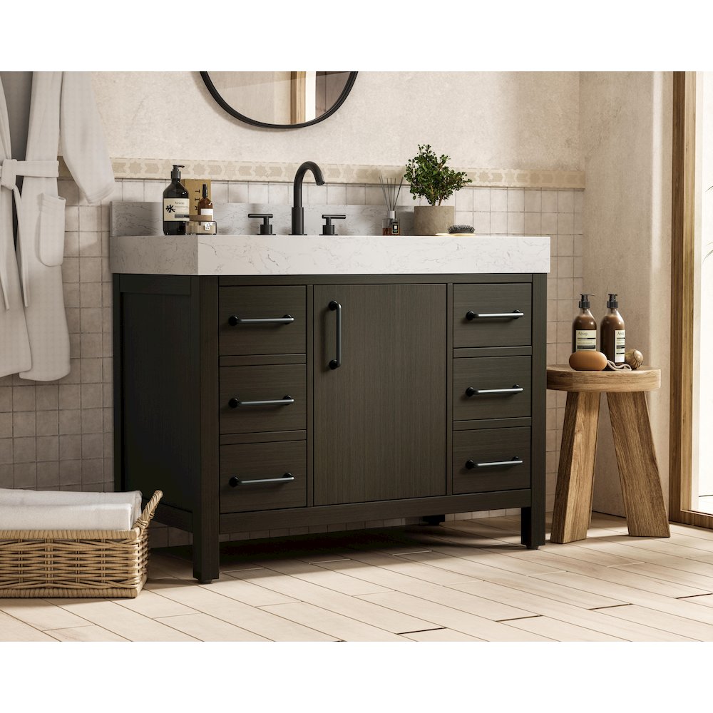 42 inch Single Bathroom Vanity In Mocha Brown with backsplash. Picture 3