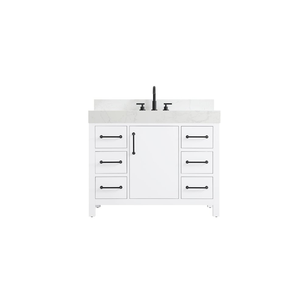 42 inch Single Bathroom Vanity In White with backsplash. Picture 1