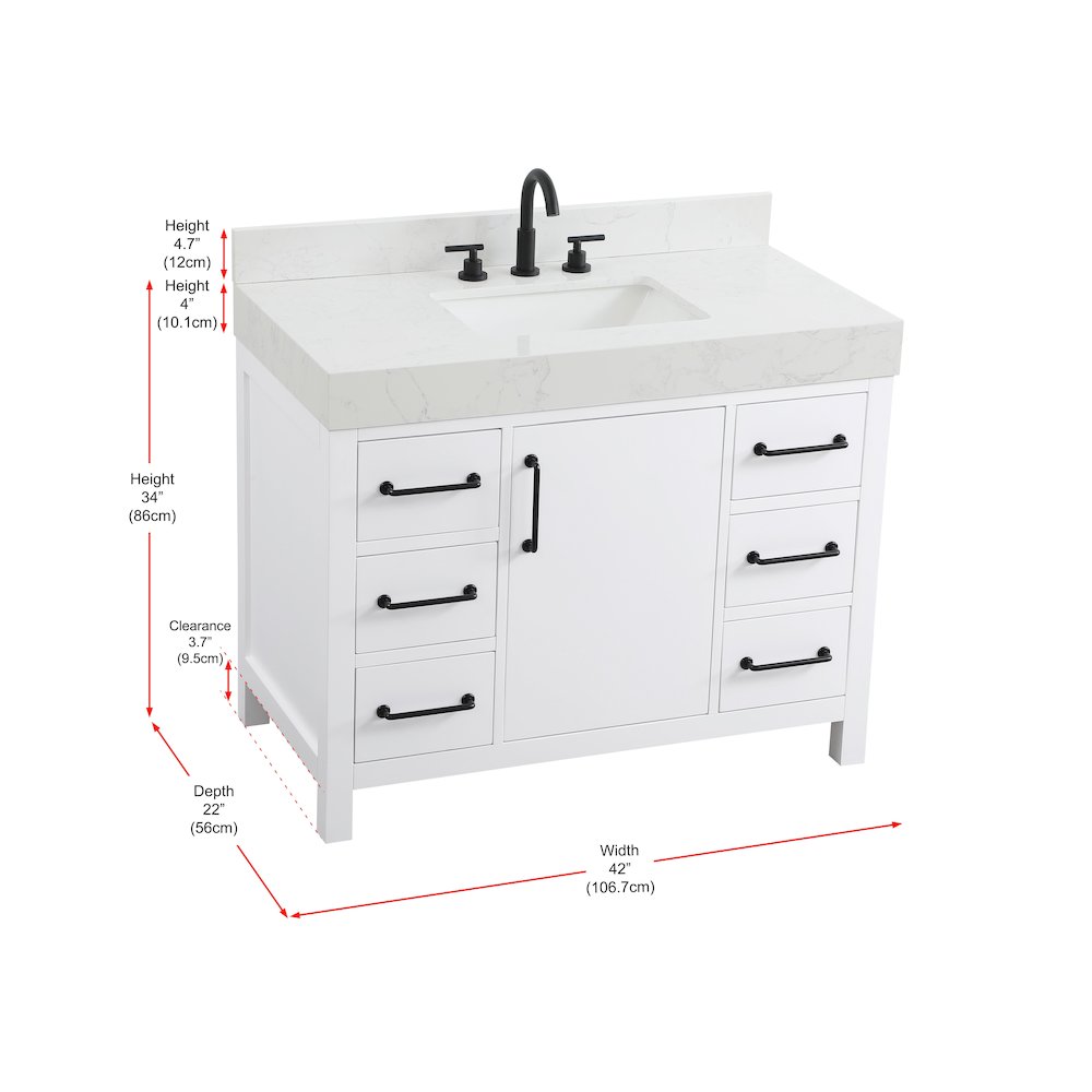 42 inch Single Bathroom Vanity In White with backsplash. Picture 13