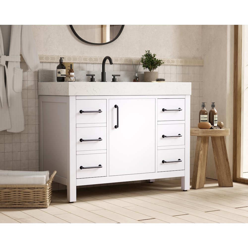 42 inch Single Bathroom Vanity In White with backsplash. Picture 3