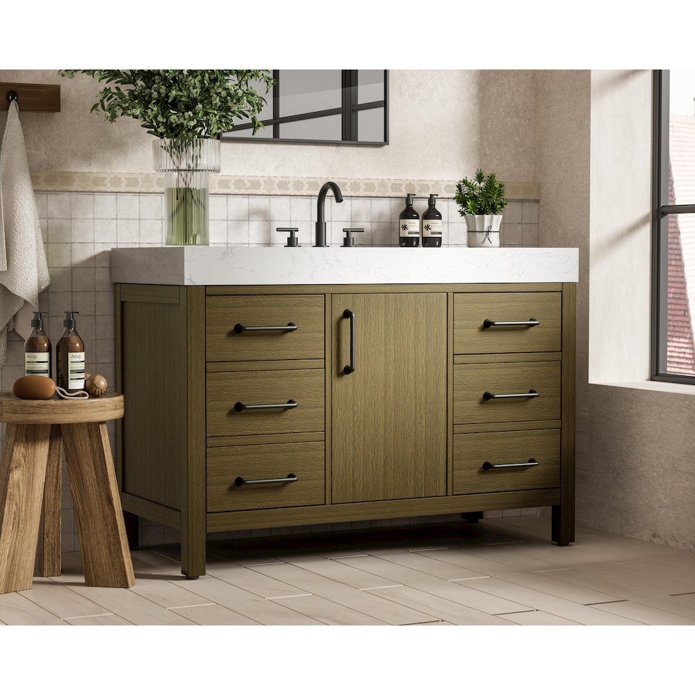 48 inch Single Bathroom Vanity In Chestnut Brown. Picture 3
