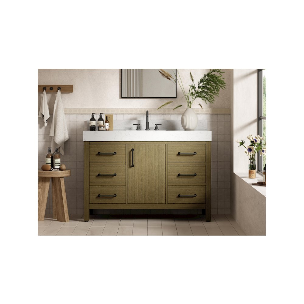 48 inch Single Bathroom Vanity In Chestnut Brown with backsplash. Picture 2