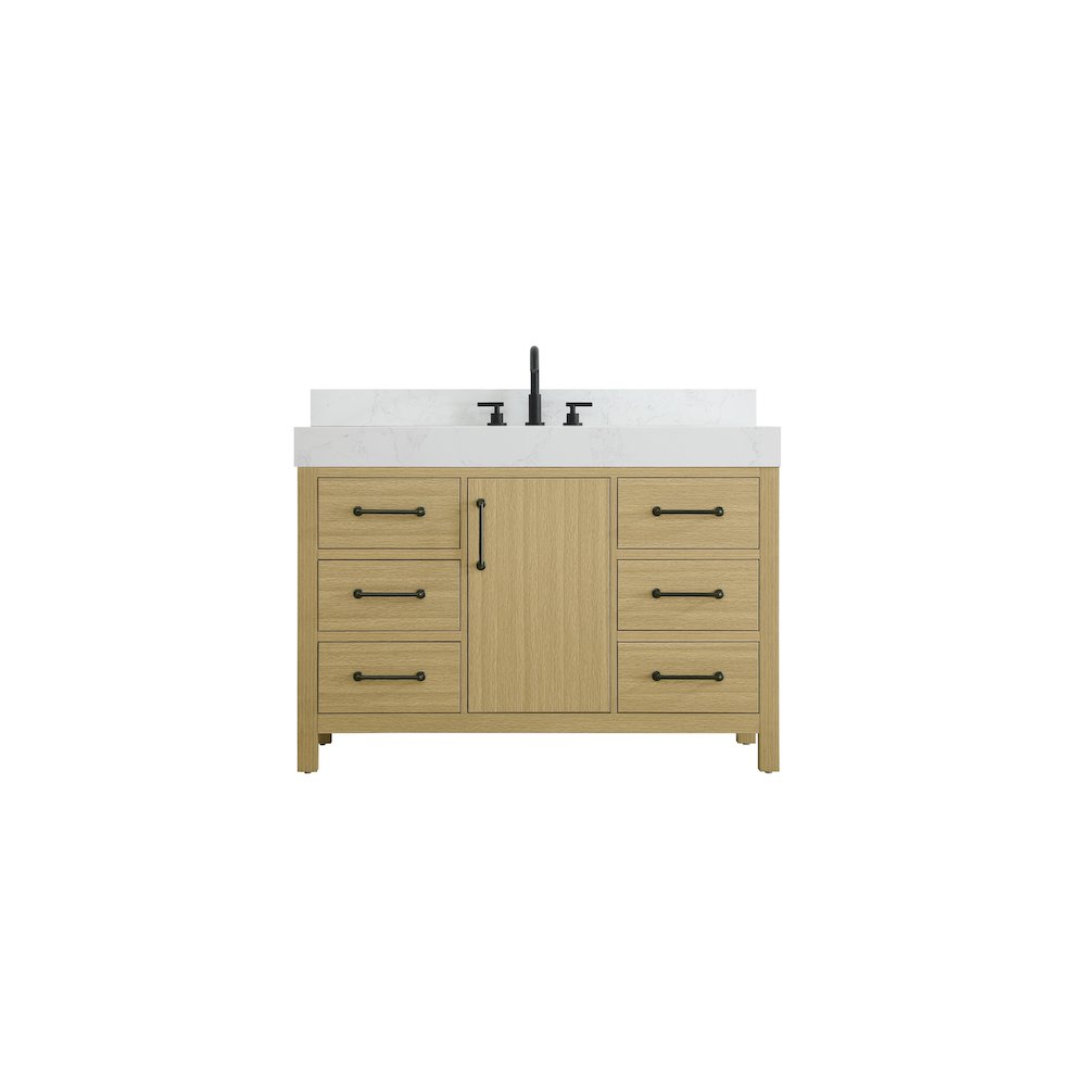 48 inch Single Bathroom Vanity In Honey Brown with backsplash. Picture 1