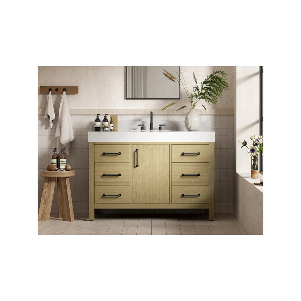 48 inch Single Bathroom Vanity In Honey Brown with backsplash. Picture 2
