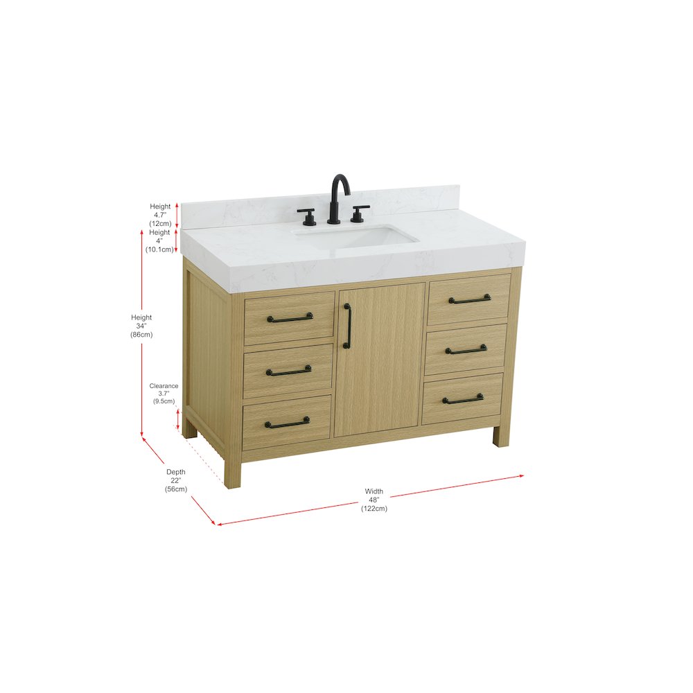 48 inch Single Bathroom Vanity In Honey Brown with backsplash. Picture 13