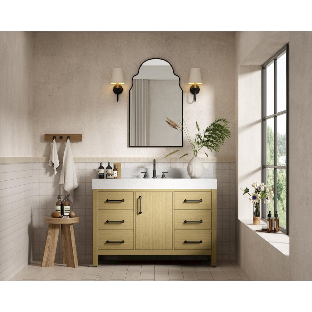 48 inch Single Bathroom Vanity In Honey Brown with backsplash. Picture 4