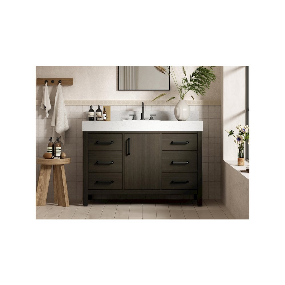 48 inch Single Bathroom Vanity In Mocha Brown with backsplash. Picture 2