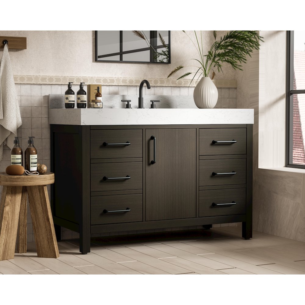 48 inch Single Bathroom Vanity In Mocha Brown with backsplash. Picture 3