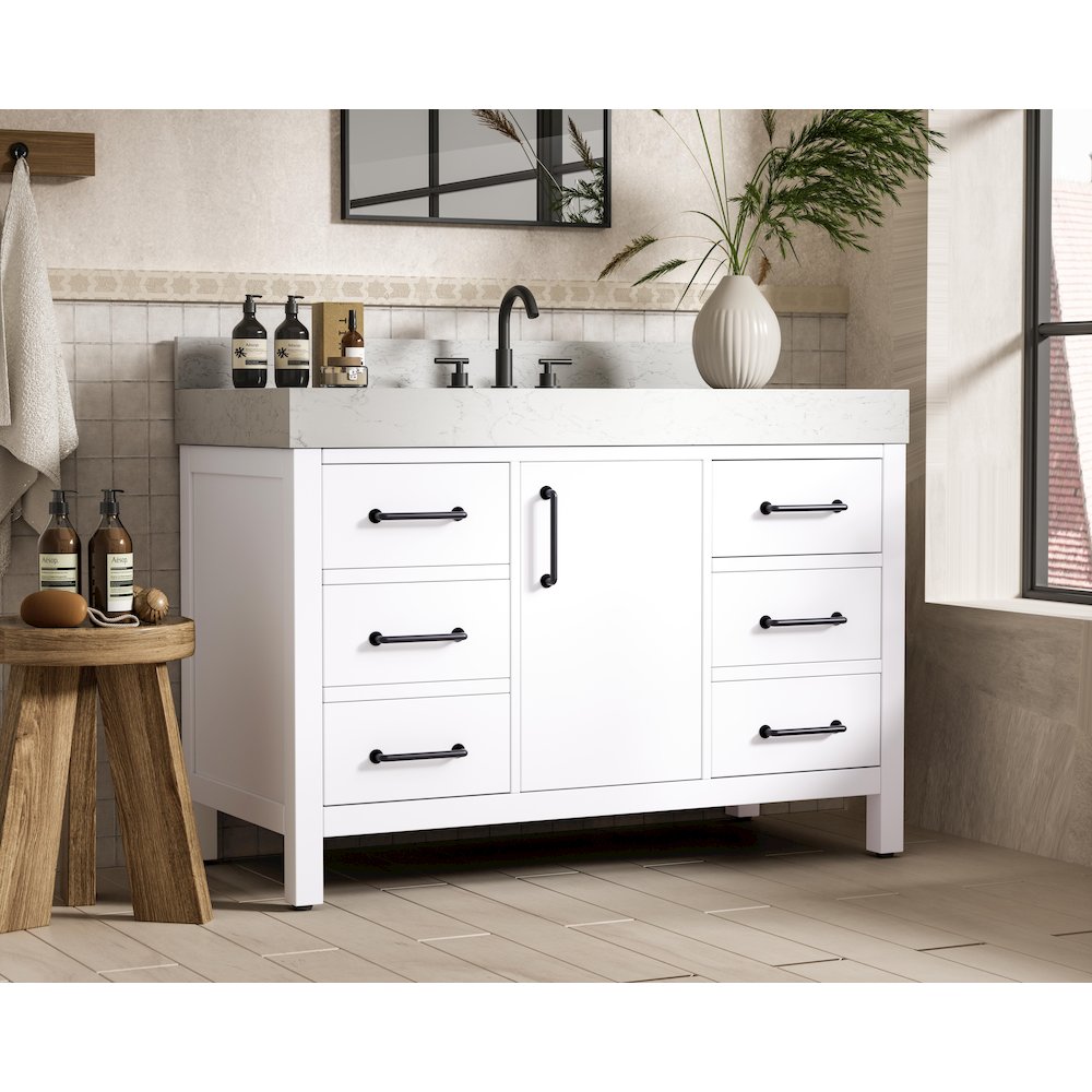 48 inch Single Bathroom Vanity In White with backsplash. Picture 3