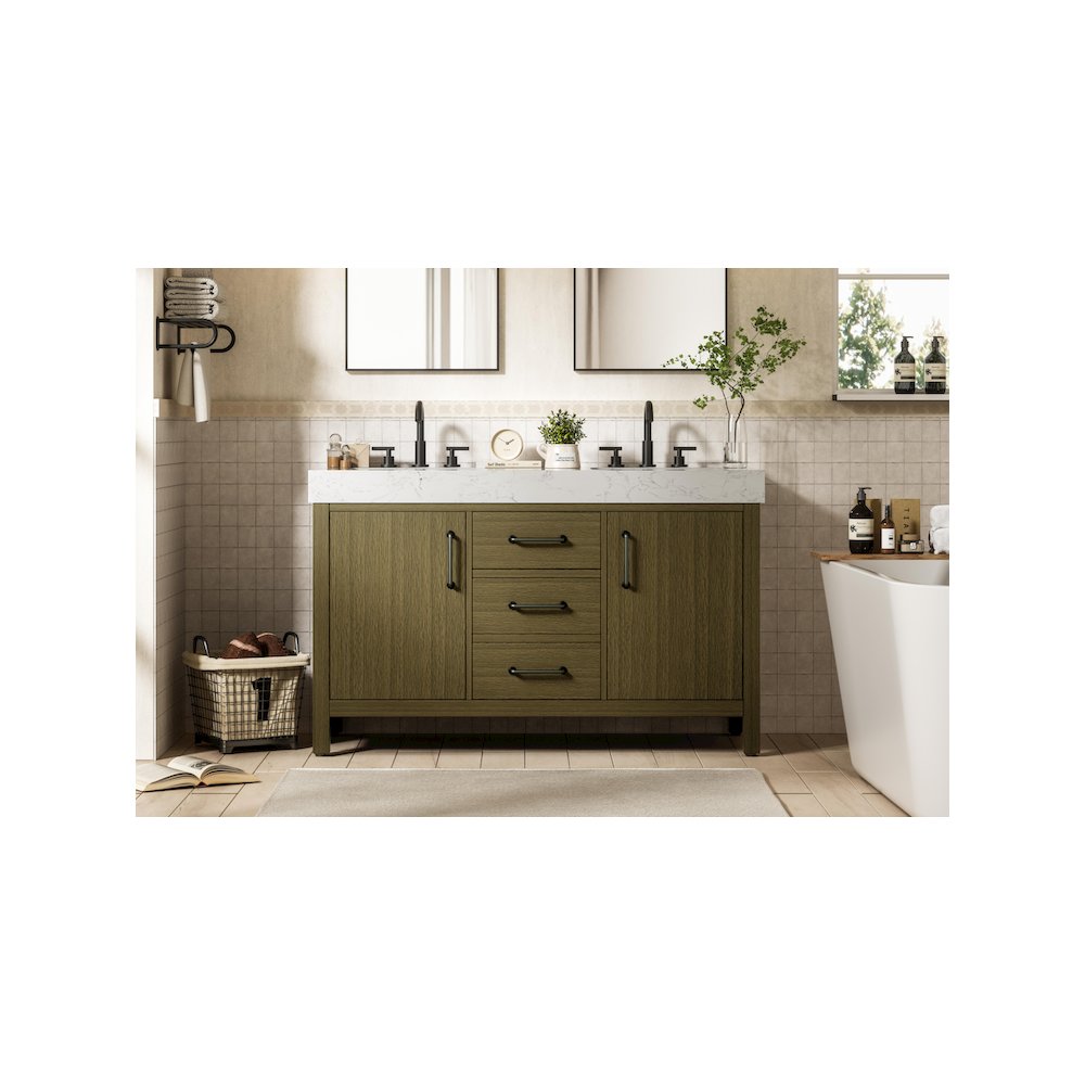 54 inch Double Bathroom Vanity In Chestnut Brown. Picture 2