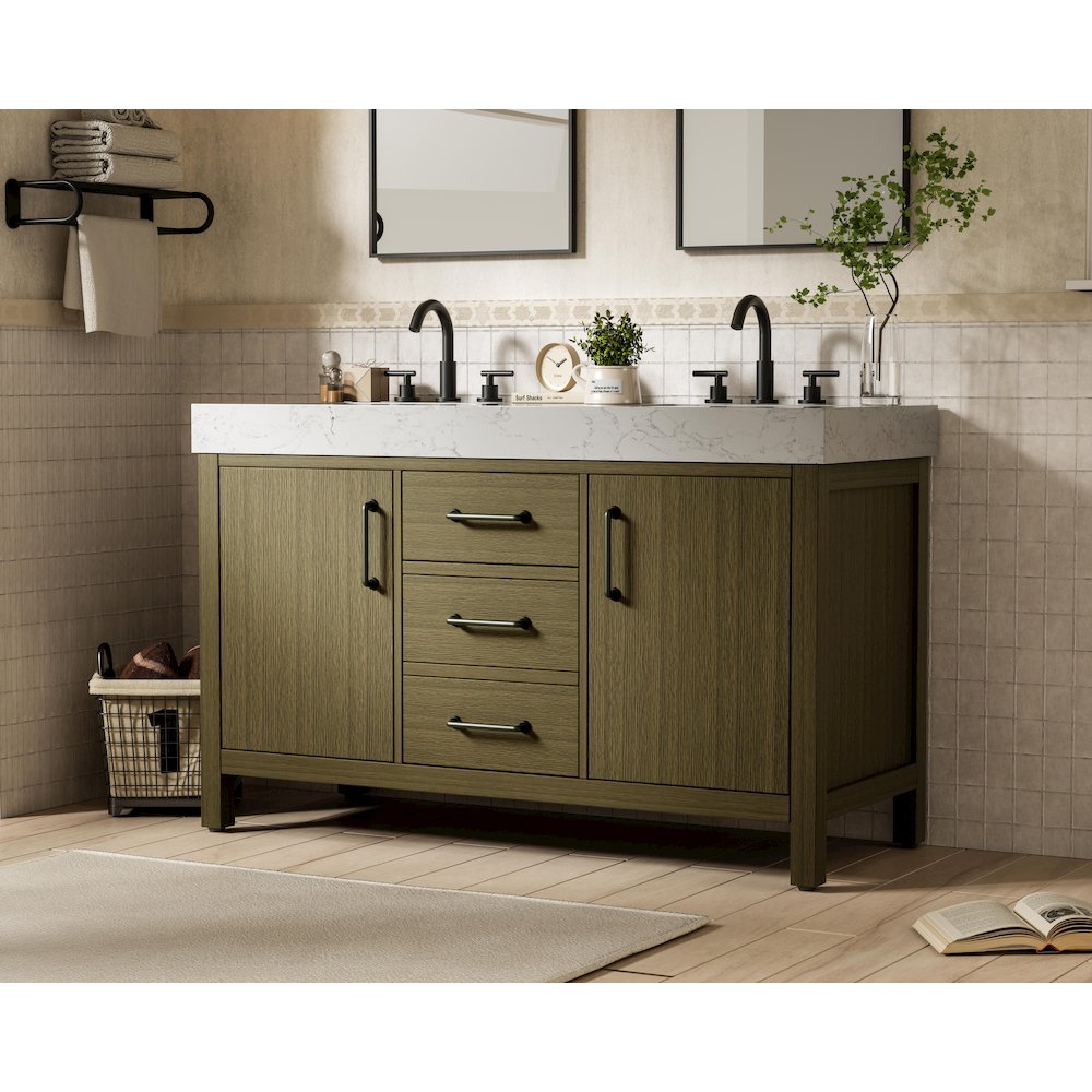 54 inch Double Bathroom Vanity In Chestnut Brown. Picture 3