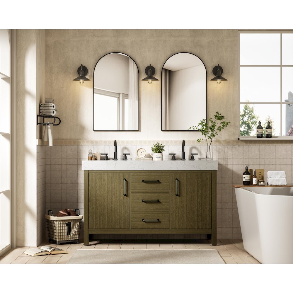 54 inch Double Bathroom Vanity In Chestnut Brown. Picture 4